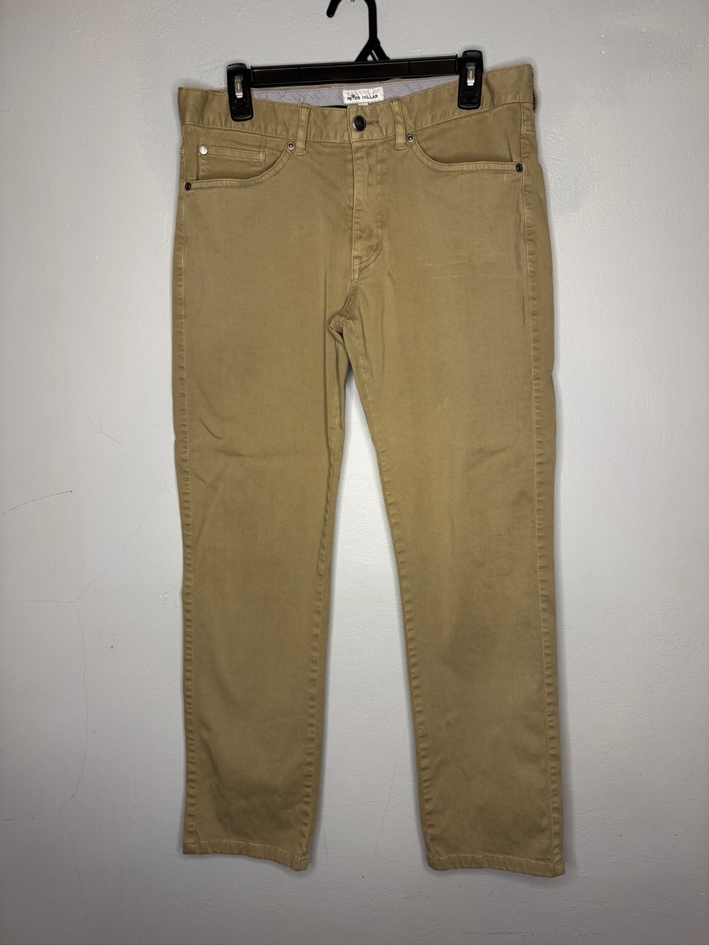 Peter Millar Khaki Straight Pant with Blue-Striped Waistband size 32